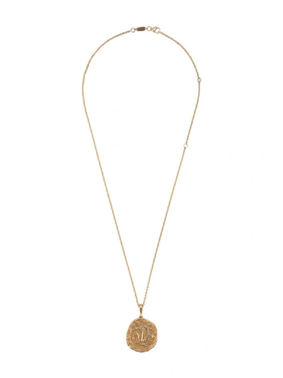 Azlee Small Yellow Gold And Diamond Of The Earth Coin Necklace