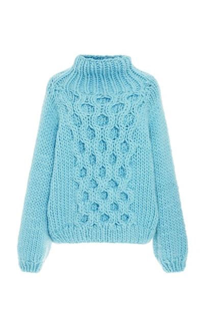 I Love Mr Mittens Honeycomb-knit Wool Turtleneck Sweater In Blue