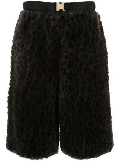 Sacai Leopard Print Shearling Shorts In Black