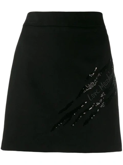 Love Moschino Embroidered Logo Skirt In Black