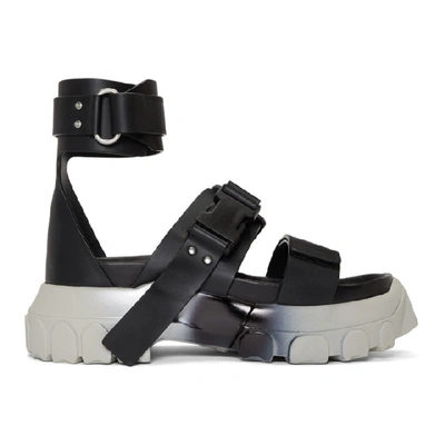 Rick Owens Black And Silver Ankle Strap Tractor Sandals In 0918d Blk/s