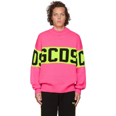 Gcds Colorful Logo Wool Blend Knit Sweater In Pink