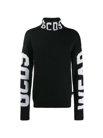 Gcds Wool Melange Turtleneck Sweater In Black