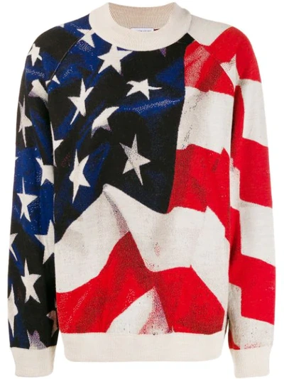 Ih Nom Uh Nit Oversize American Flag Knit Sweater In White