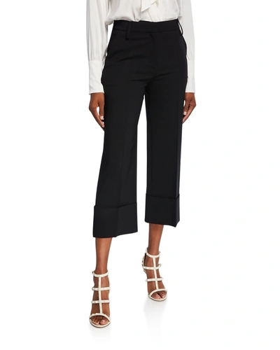 Valentino Comfort Crepe Pleated-front Crop Pants In Black