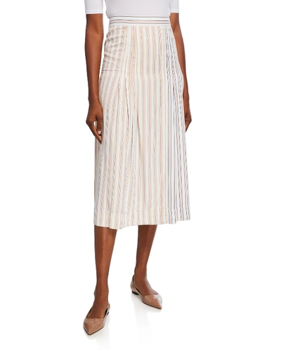 Victoria Beckham Striped Pleated-front Midi Skirt In Tan