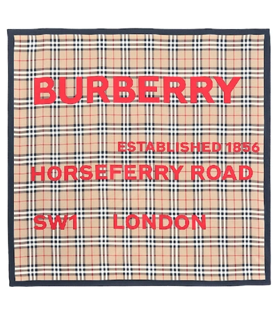 Burberry Horseferry Print Vintage Check Silk Scarf In Beige,metallic,red