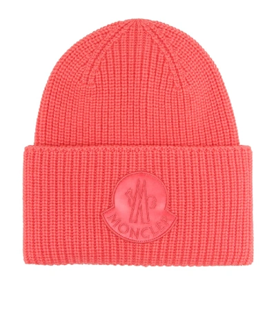 Moncler Ribbed Wool Beanie In Pink