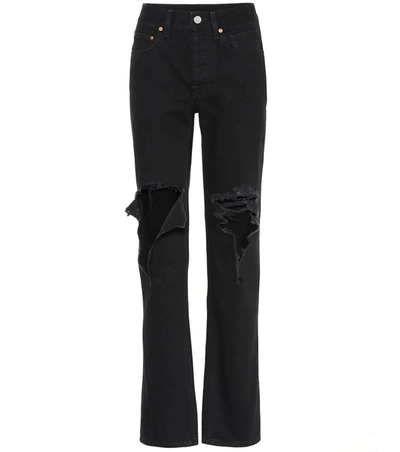 Vetements Distressed Straight Jeans In Black