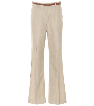 Burberry Leather-trimmed Wool Pants In Beige