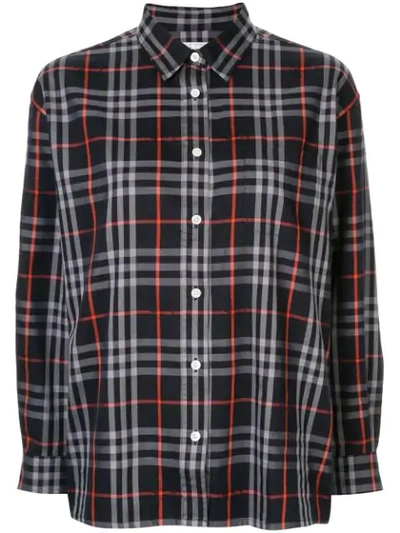 Pre-owned Burberry Check Boxy Shirt In Blue