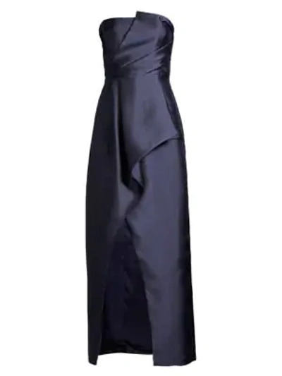 Parker Black Whitney Strapless Satin Twill Gown With High Slit In Aquarius