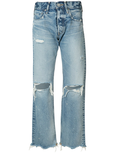 Moussy Vintage Odessa Distressed Wide Straight-leg Jeans In Blue | ModeSens