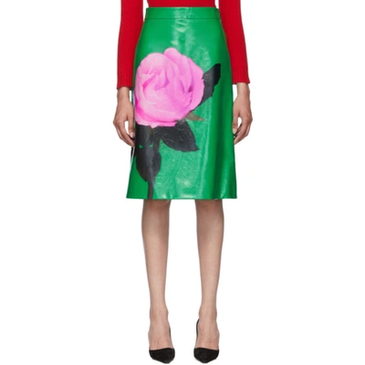 Prada Green Large Rose Print Skirt