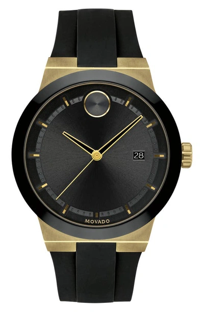 Movado Bold Fusion Silicone Strap Watch, 42mm In Black/gold
