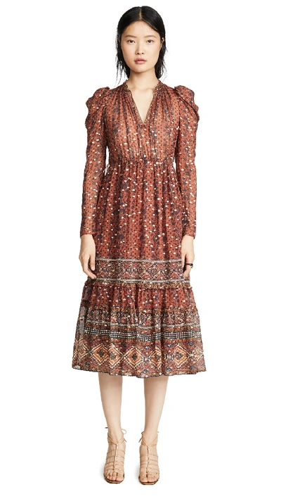 Ulla Johnson Alessandra Printed Fil Coupé Silk And Lurex-blend Midi Dress In Brick