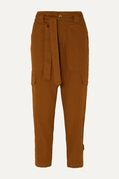Alex Mill Expedition Cropped Belted Stretch-cotton Twill Slim-leg Pants In Camel