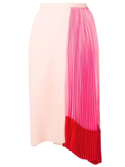 Marni Pleated Color-block Satin And Crepe Skirt In Pink