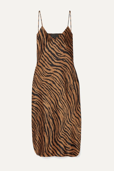 Nili Lotan Tiger-print Silk-satin Mini Dress In Bronze