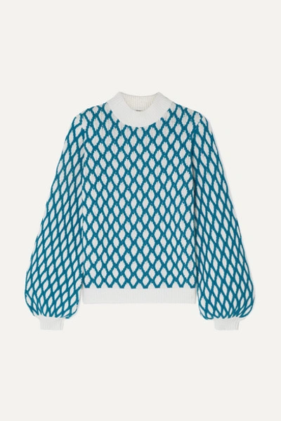 Stine Goya Carlo Two-tone Cable-knit Wool-blend Sweater In Sky Blue