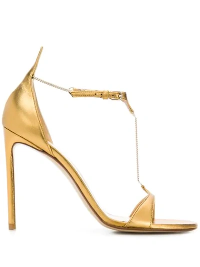 Francesco Russo Chain-embellished Metallic Leather Sandals In Gold