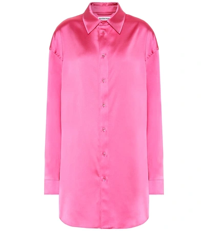 Balenciaga Longline Satin Shirt In Pink