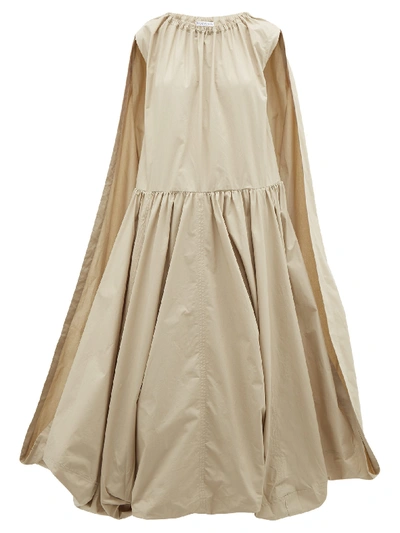 Jw Anderson Cape-panel Bubble-hem Cotton Dress In Neutrals