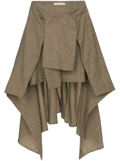 Chloé Handkerchief-hem Houndstooth Wool Skirt In Brown