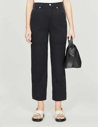 Whistles Cargo Panel Detail Cotton-twill Trousers In Black