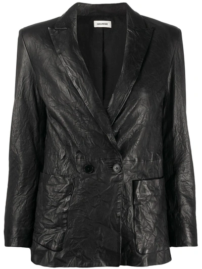 Zadig & Voltaire Volta Crinkled Leather Blazer In Black