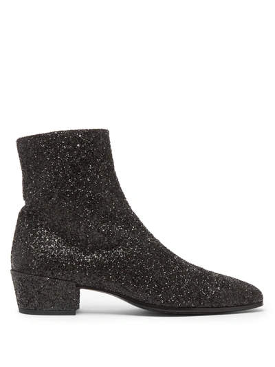 Saint Laurent Caleb Glitter-finished Ankle Boots In Black