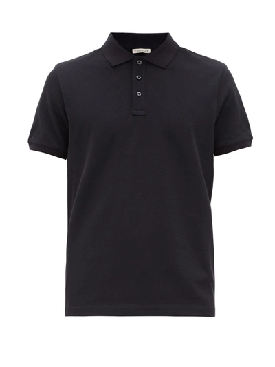 Moncler Logo-print Striped Undercollar Cotton Polo Shirt In Blue