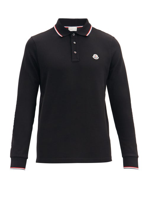 Moncler Logo-appliqué Cotton-piqué Long-sleeve Polo Shirt In 999 Black ...
