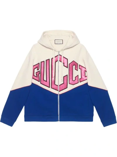 Gucci Game Logo Felted Cotton Jersey Zip Hoodie In Multicolor