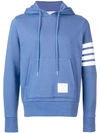 Thom Browne 4-bar Cotton-jersey Hooded Sweatshirt In Blue