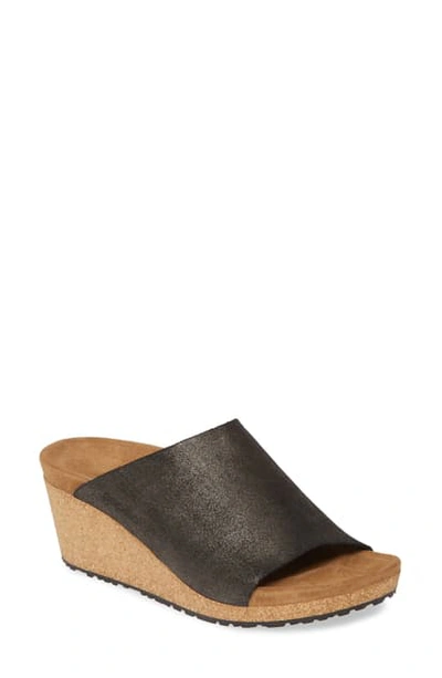 Birkenstock Namica Wedge Slide Sandals In Metallic Black Leather