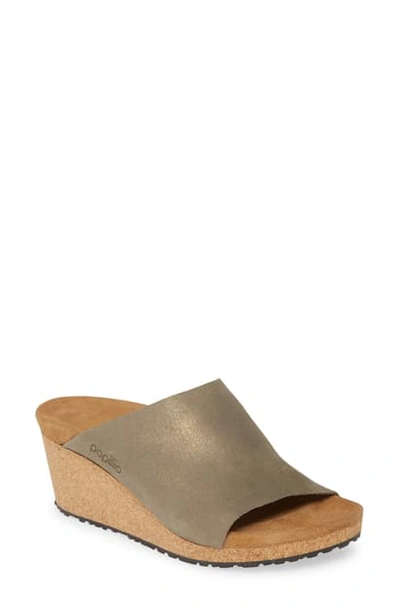 Birkenstock Namica Wedge Slide Sandals In Metallic Stone Gold Leather