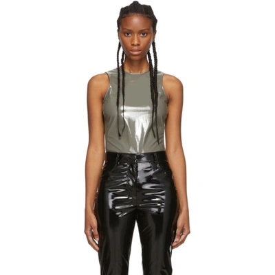 Tibi Grey Tech Patent Bodysuit In Cement