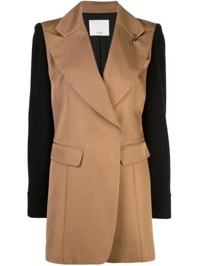 Tibi Techy Twill Long Peaked Lapel Blazer In Brown