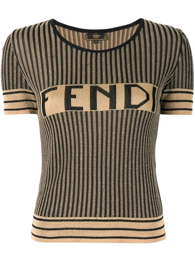 Pre-owned Fendi 1990s Pequin Pattern Knitted Top In Brown