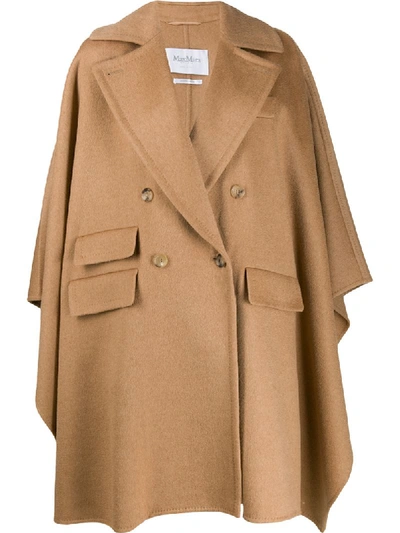 Max Mara Eureka Double Breasted Camel Hair Cape In Neutrals