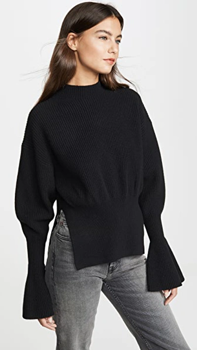 Alexander Wang Split Hem Wool & Cashmere Blend Sweater In Black