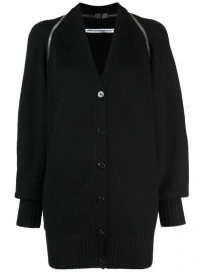 Alexander Wang Zip Shoulder Merino Wool Cardigan In Black