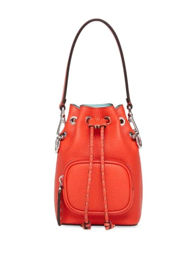 Fendi Mini Mon Tresor Logo Leather Bucket Bag In Poppy