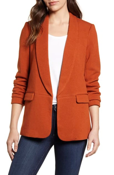 Daniel Rainn Shawl Collar Knit Blazer In Burnt Orange