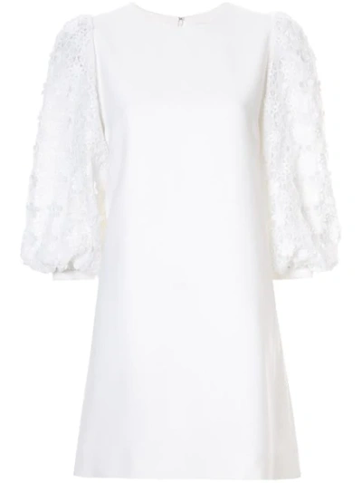 Andrew Gn Lace Lantern Dress In Optical White