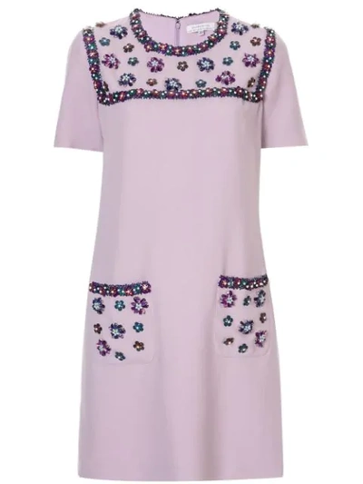 Andrew Gn Rhinestone Shift Dress In Lilac