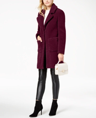 French Connection Faux-fur Teddy Coat In Wine