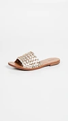 Soludos Woven Leather Slide Sandals In Platinum