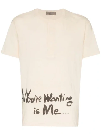 Yohji Yamamoto Henley Message Cotton T-shirt In White